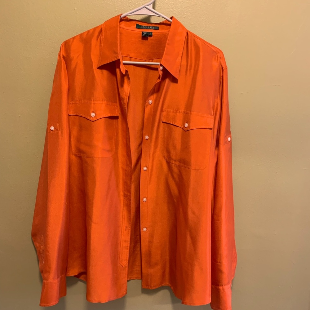 lauren ralph lauren silk button down blouse Size XL ORANGE